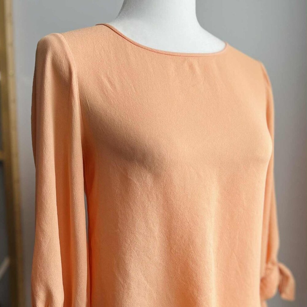 Massimo Dutti Peach Viscose Crepe Blouse with Tie Cuffs & Jersey Back – US S